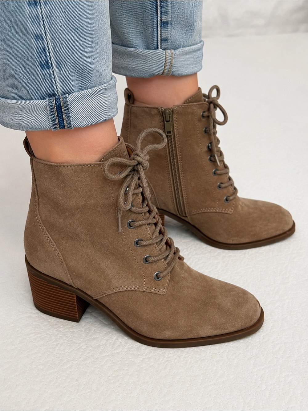 Lucky Brand Tan Suede Lace-Up Ankle Boots size 6.5